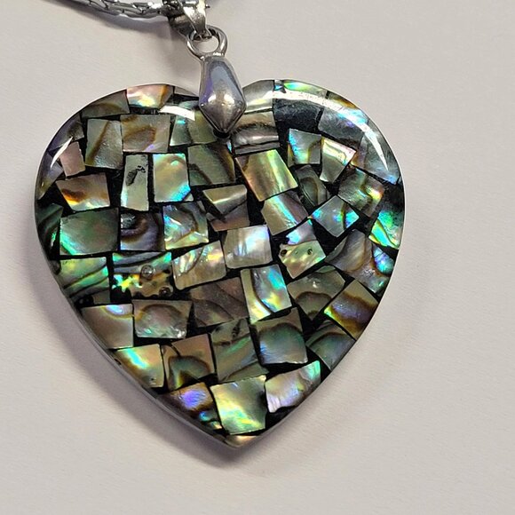 Mens Heart Shape Pendant Chain Genuine Abalone Pendant Necklace - Picture 2 of 10